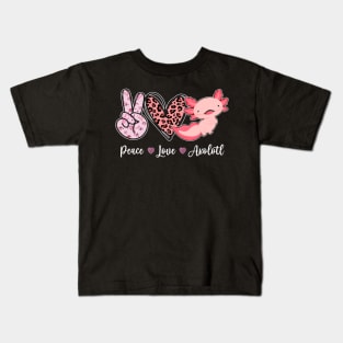 Peace Love Axolotl Cute Axolotls Leopard Heart Kids T-Shirt